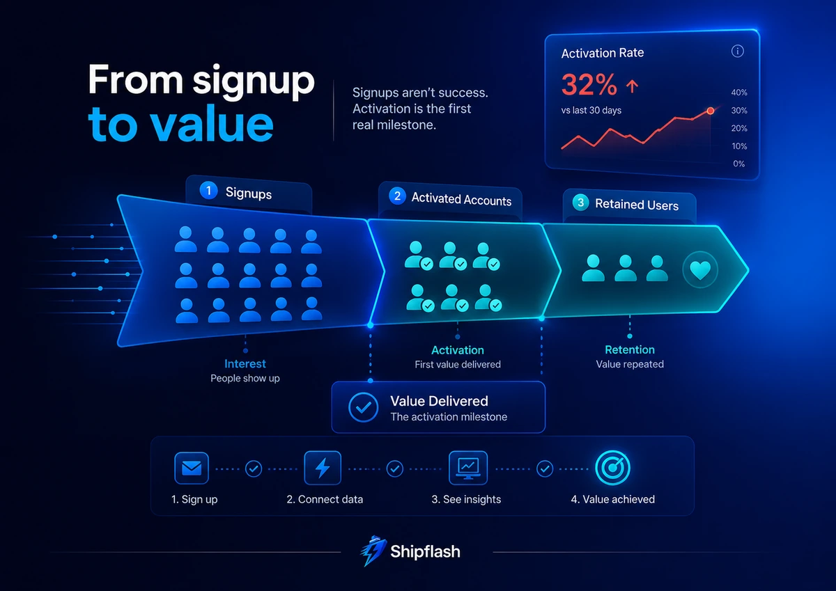SaaS funnel showing the journey from signup to activation and retained product value